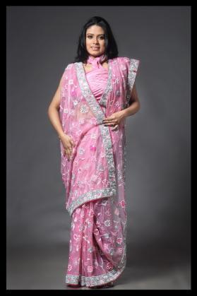 Pink Colour Shimmer Net Saree