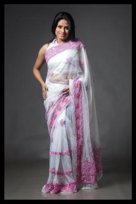 White Colour Net Saree