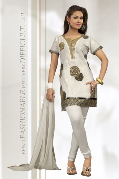 Indian White Cotton Chikkan Salwar Kameez