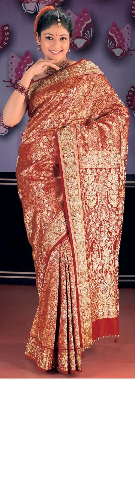 Dark Red Intricate Brocade Silk Saree