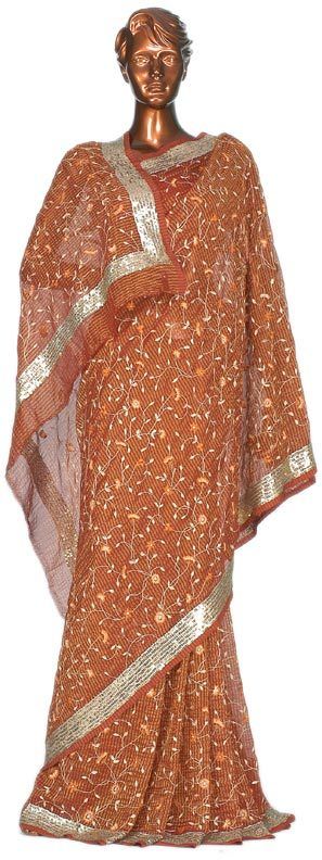 Dark Orange Attractive Appearance Designer Bridal Saree