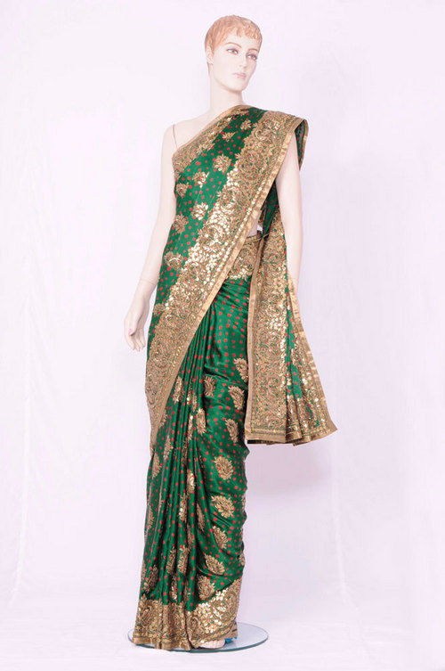 Rainy Green Bandhani Saree With Gota Work