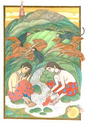 Bathing Ladies Water Color Paintings