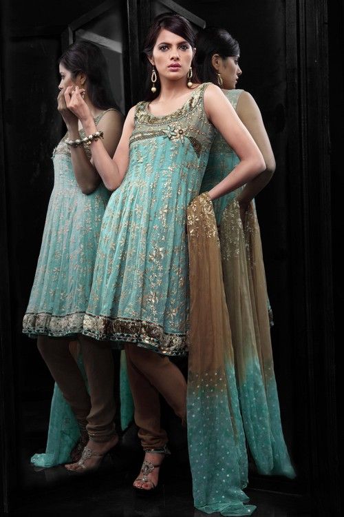 Flair Cut-chiffon With Foil Print Sleeves Salwar Suit