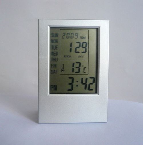 Silver Temperature Display Calendar Clock