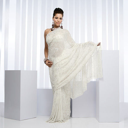 White Georgette Saree