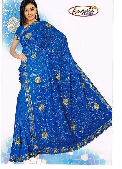 Available In Various Colors Blue Fancy Work Saree