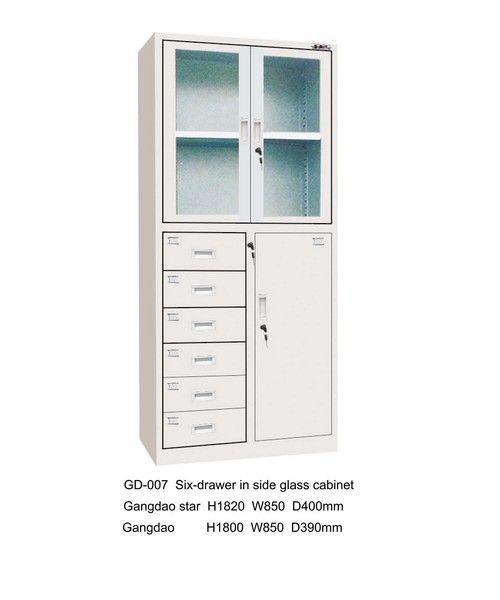 Six Drawer In Side Glass Cabinet