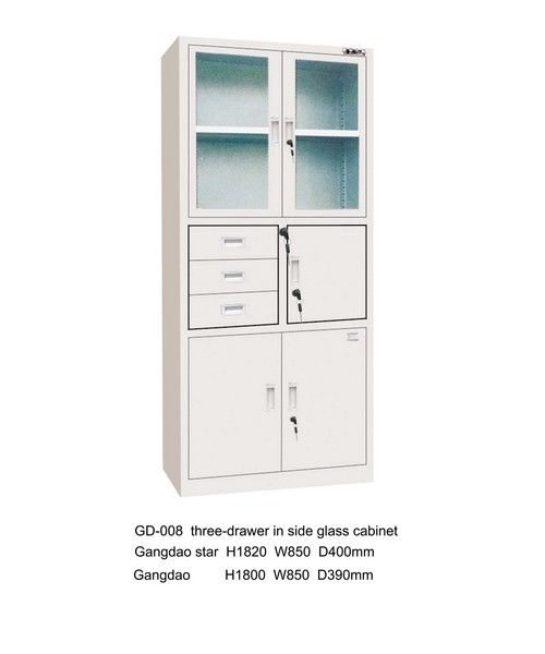 Various Colors Are Available Three Drawer In Side Glass Cabinet