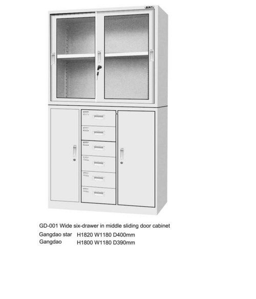 Wide Six Drawer In Middle Sliding Door Cabinet