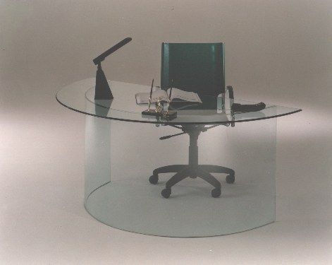 Colourless Half Moon Clear Glass Desk