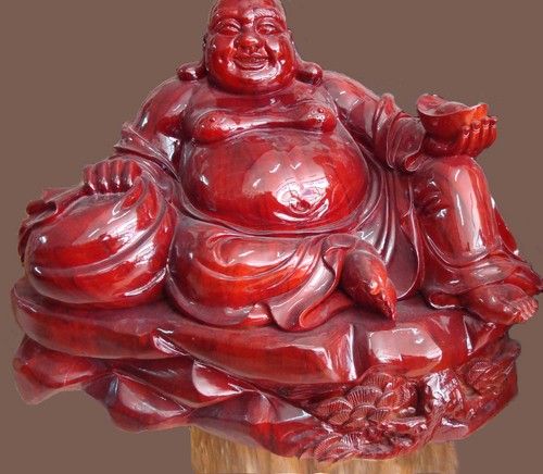 Red Wooden Laughing Buddha