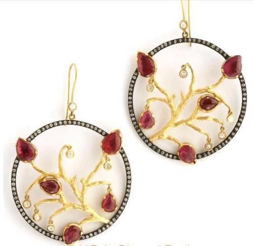 Gold Ruby Diamond Earrings