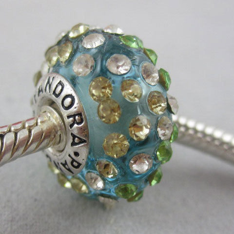 Sterling Silver Cored Lampwork Glass Bead With Crystal Fits Pandora