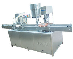 Automatic Four Head Volumetric Liquid Filling With Single Head Ropp Cap Sealing Machine