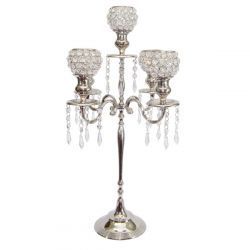 Candelabra With Crystal Bowl & Hanging Ornaments