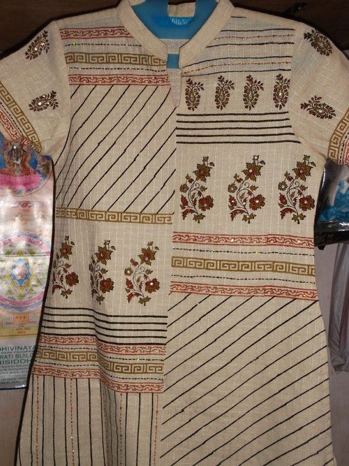 Cotton Khadi Chinese Collar Half Sleeves Kurtis