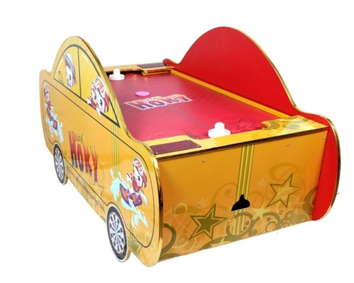 Baby Hokey Wood & Plastic, 120x60 cm, Yellow | Unique Surface Pattern, Sound Effects, Timer, Puck Locking System