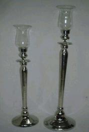 Nickle Plated Candle Stand Set Of 2