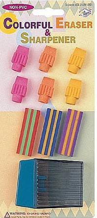 Colorful Erasers & Sharpener