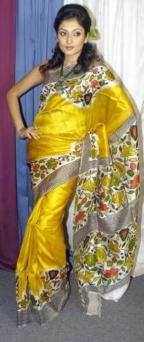 Printed Silk Yellow Sarees