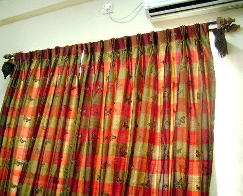 Embroidered Silk Checks Curtain