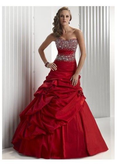 Taffeta Strapless Beaded Rouched Empire Bodice