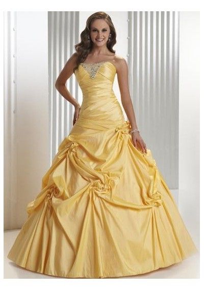 Taffeta Strapless Empire Rouched Bodice With A Line Asymmetrical Pick Up Skirt