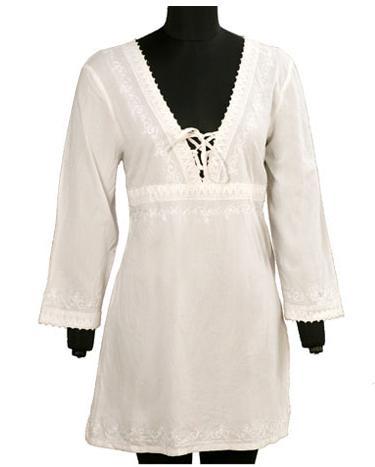 Cotton Voile Ladies Long V Neck Kaftan