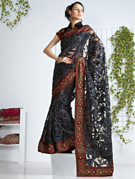 Designer Black Saree - Net Fabric with Intricate Embroidery | Classic Look for Parties and Weddings