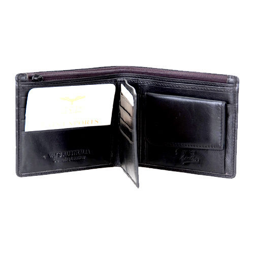 Men's Black Leather Wallet - High Quality Monami Material, Sleek Coin Design With "c" Logo And Columbus Fabric Lining