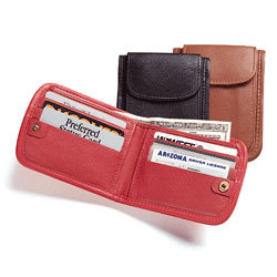 Ladies' Leather Wallet - 4-1/2 x 3-1/2, Red Leather | Slim Design, Six Card Slots, Snap Closure, Coin Purse, Gift Boxed
