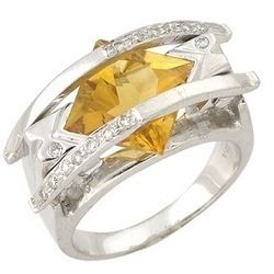 18/14k White Gold Ring With Citrine And Diamond