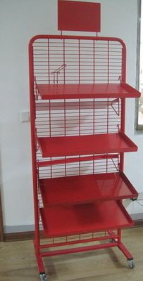 Supermarket Rack - 69x162cm with 4 Wheels, Removable Wire Boards & Hooks, Custom Logo Placement, Powder Coated Finish