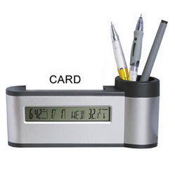 Business Card & Pen Holder With Digital Clock