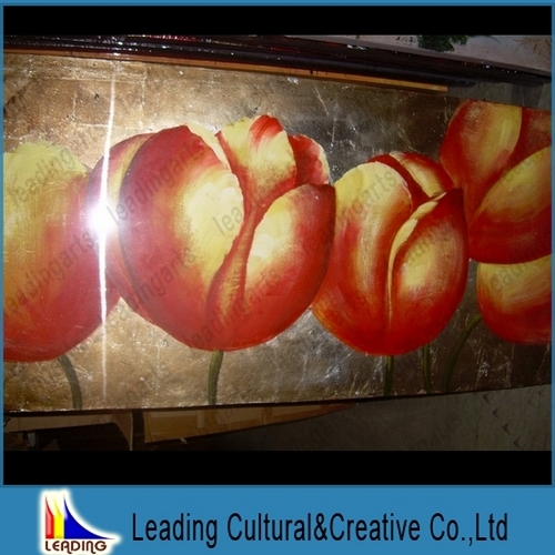 Large Red Lotus Flower Wall Hanging Art Work Oil Painting By Leading Cultural & Creative Co., Ltd