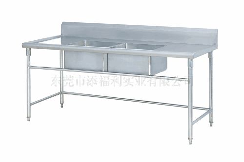 Stainless Steel Double Basin Sink Table With Drainboard