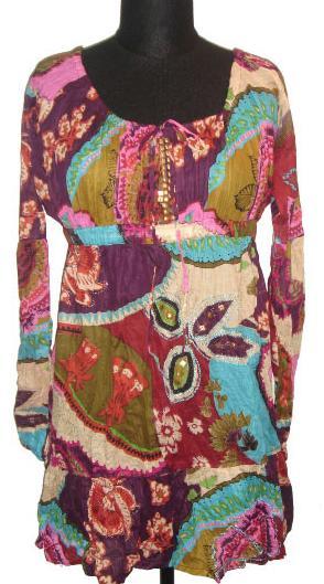 Cotton Printed Tunic Top With Embroidery