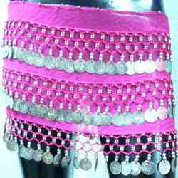 Belly Dance Velvet Hip Scarves - Various Designs , Black and White Stylish Lines with Coins and Beads