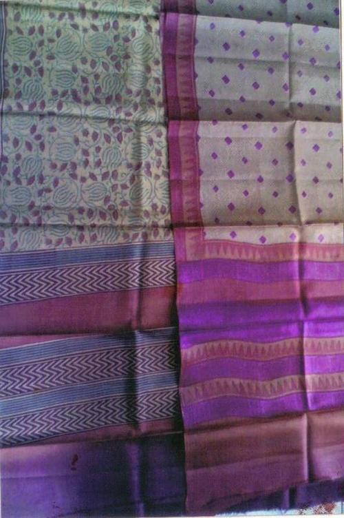 Tussar Hand Block Printed Sarees