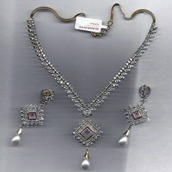 Diamond Necklace Set With Pearl Drops