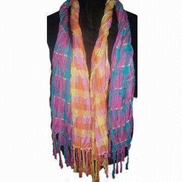 Multi-Check Scarves with Fringe