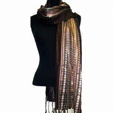 Rayon Metallic Ikat Scarves with Self Twisted Fringe