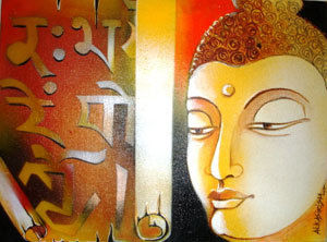 Mix Media On Canvas Buddha Paintings