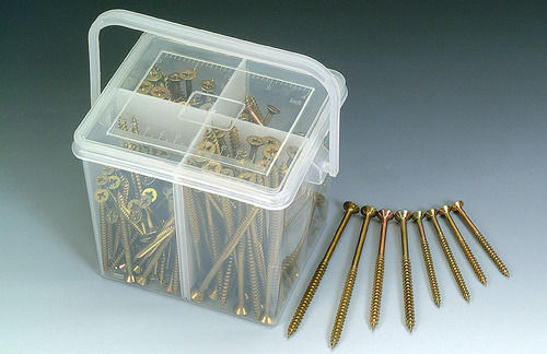 Chipboard Screws - 185 Pieces Set with 4 Sizes , Steel C1022 Hardened and Yellow Zinc Plated