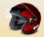 Glossy Dark Red Open Face Bike Riding Helmet With Colourless Glass Size: Various