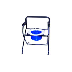 Folding Commode - Durable Powder Coated 3/4 Steel Frame | Bedside Design, Includes Plastic Pail and Cover