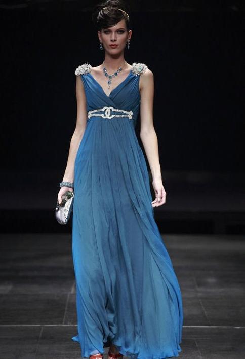 Low V-Neck Chiffon Evening Dress