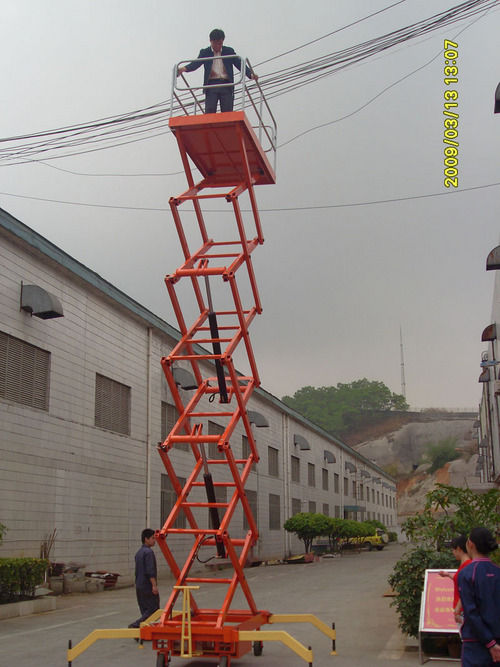 Elevating Work Platform - Electro-Hydraulic Scissor Lift, Safe Movable Design with Steel Guard Rails, Emergency Stop Feature, Low Maintenance and Convenient Transport