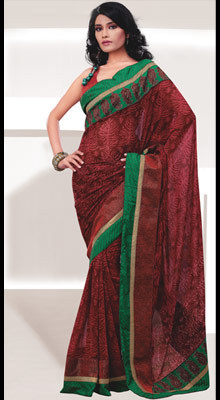 Deep Red Crepe Embroidered Saree